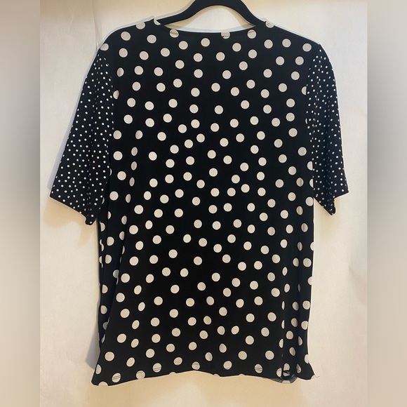 Tahari Women’s Black Polka Dot Elbow Sleeves Crewneck Blouse Top Size Large - Picture 4 of 8